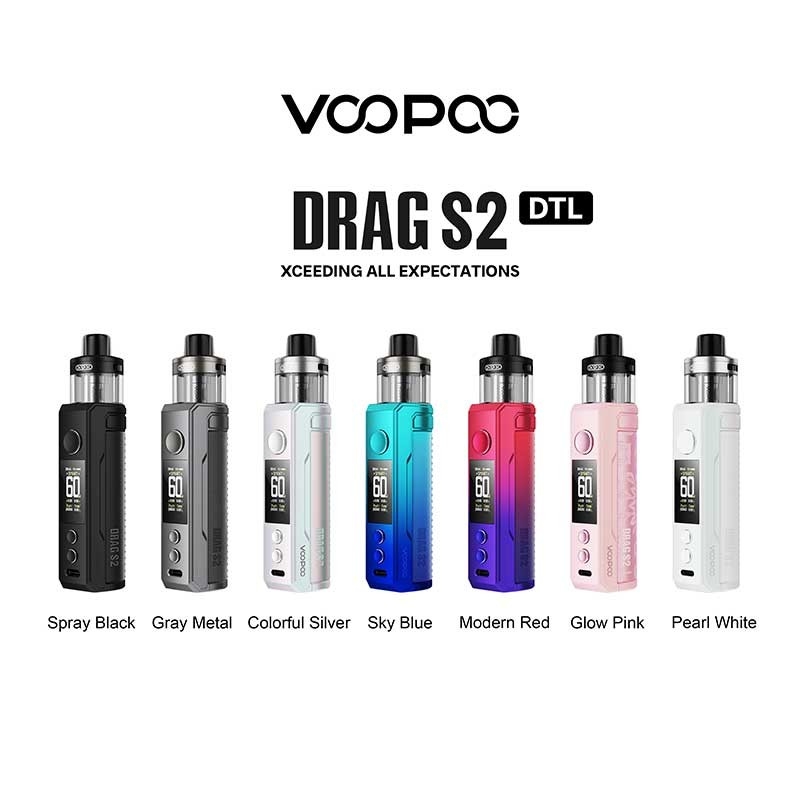 Voopoo 드래그 s2 팟 모드 키트 60w와 PnP X 카트리지 DTL / MTL 2500mAh 5ml